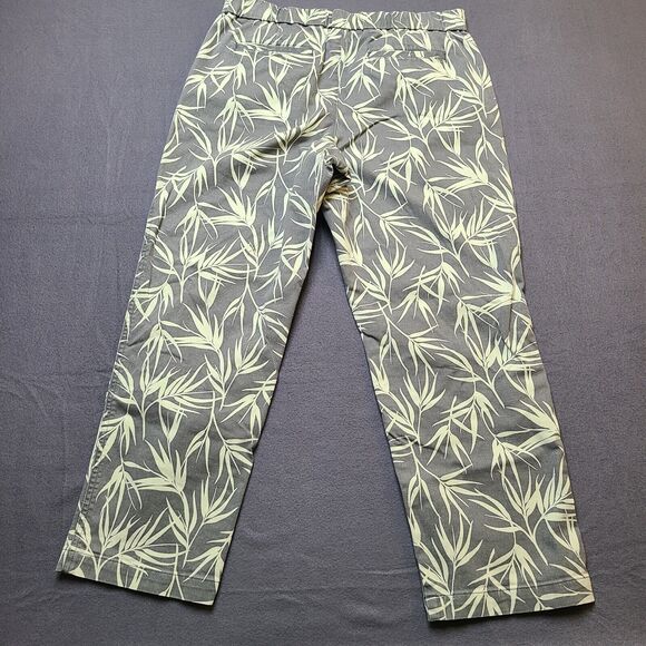 LANDS'END Womens Mid Rise Green Leaf Print Size 8 Straight Pants - Picture 2 of 13